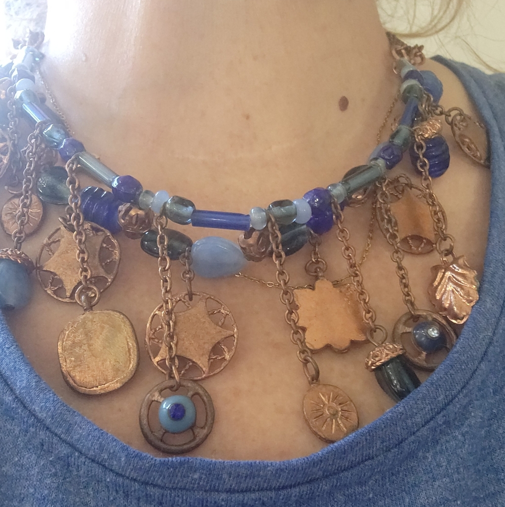 Blue and copper hand beaded necklace 💙
